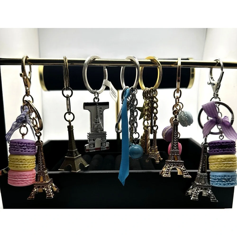 Paris Eiffel Tower Lot of‎ 7 Keychain / Purse Charm Macaron Charm France Travel